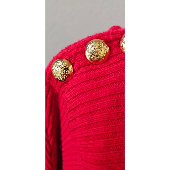 Ralph Lauren Dolman Sweater Boat Neck Rib Knit Button Shoulder Red Womens Large - Picture 3 of 8